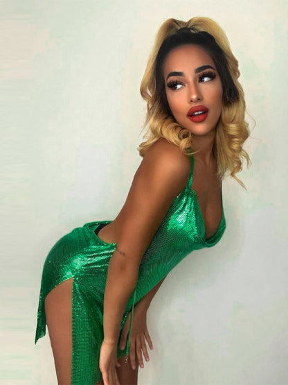 Women’s Backless Sequin Mini Dress With Halter Neck