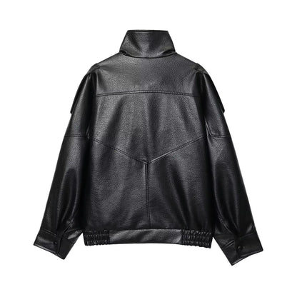 Women’s Faux Leather Streetwear Jacket With Zipper