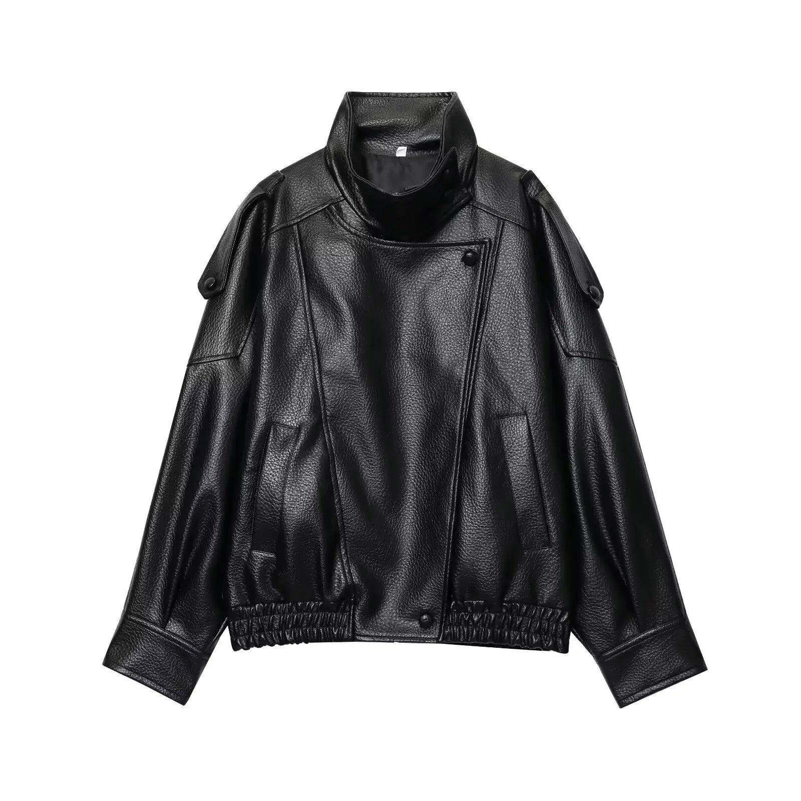black Color Women’s Faux Leather Streetwear Jacket With Zipper