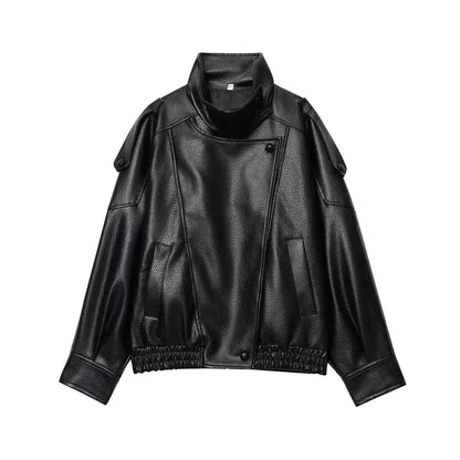 Women’s Faux Leather Streetwear Jacket With Zipper